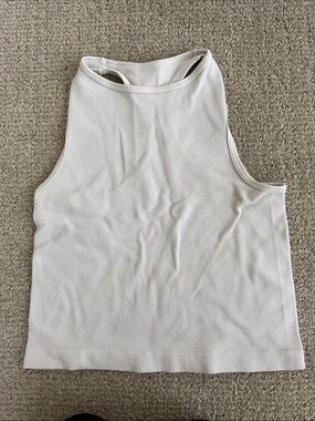 Free People Cream/white Ribbed High-Neck Tank